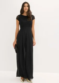 bonprix bonprix Monos|Novedades>Mono con encaje e inserto de gasa Negro