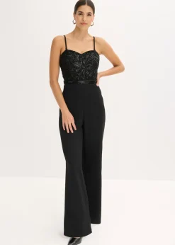 Mujer bonprix bonprix Mono de crepé estructurado con bordado de perlas