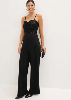 Mujer bonprix bonprix Mono de crepé estructurado con bordado de perlas