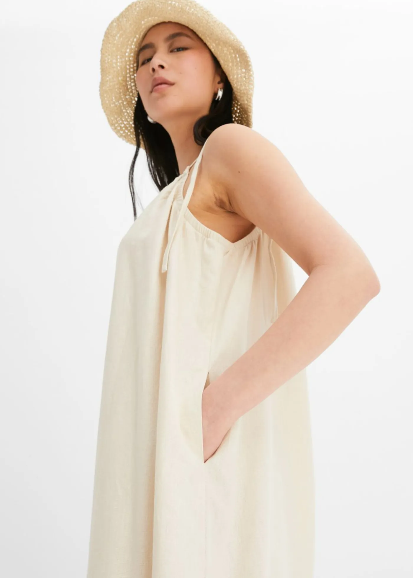 bonprix bonprix Esenciales|Monos>Mono de mezcla ligera de lino y viscosa Beige-arena