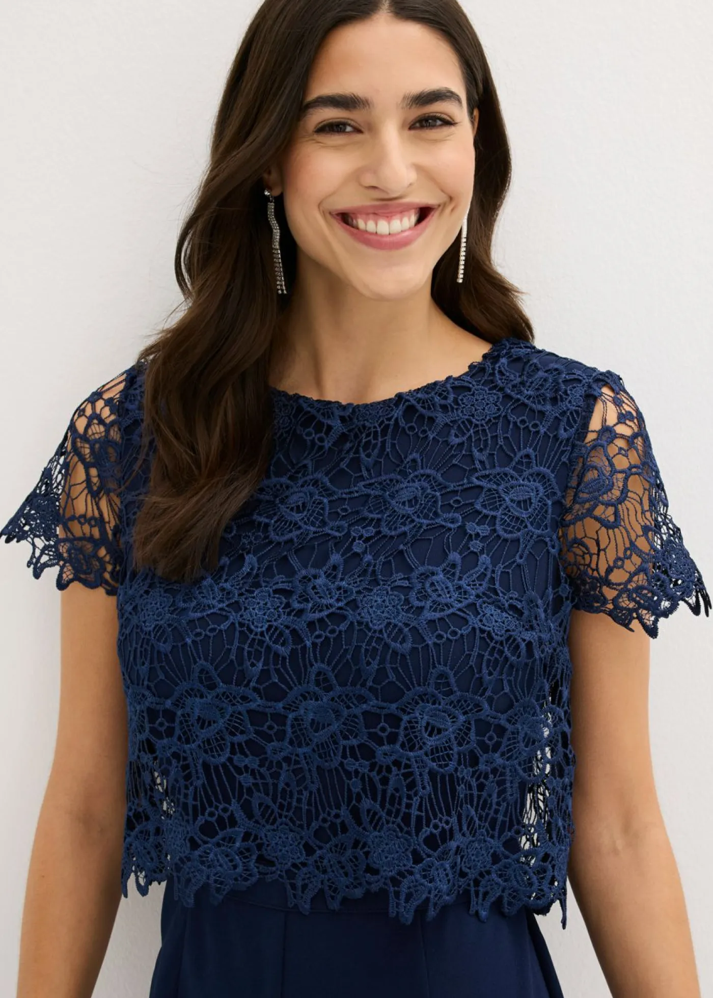 bonprix bonprix Monos|Tallas Pequeñas>Mono de neopreno suave con encaje Azul marino