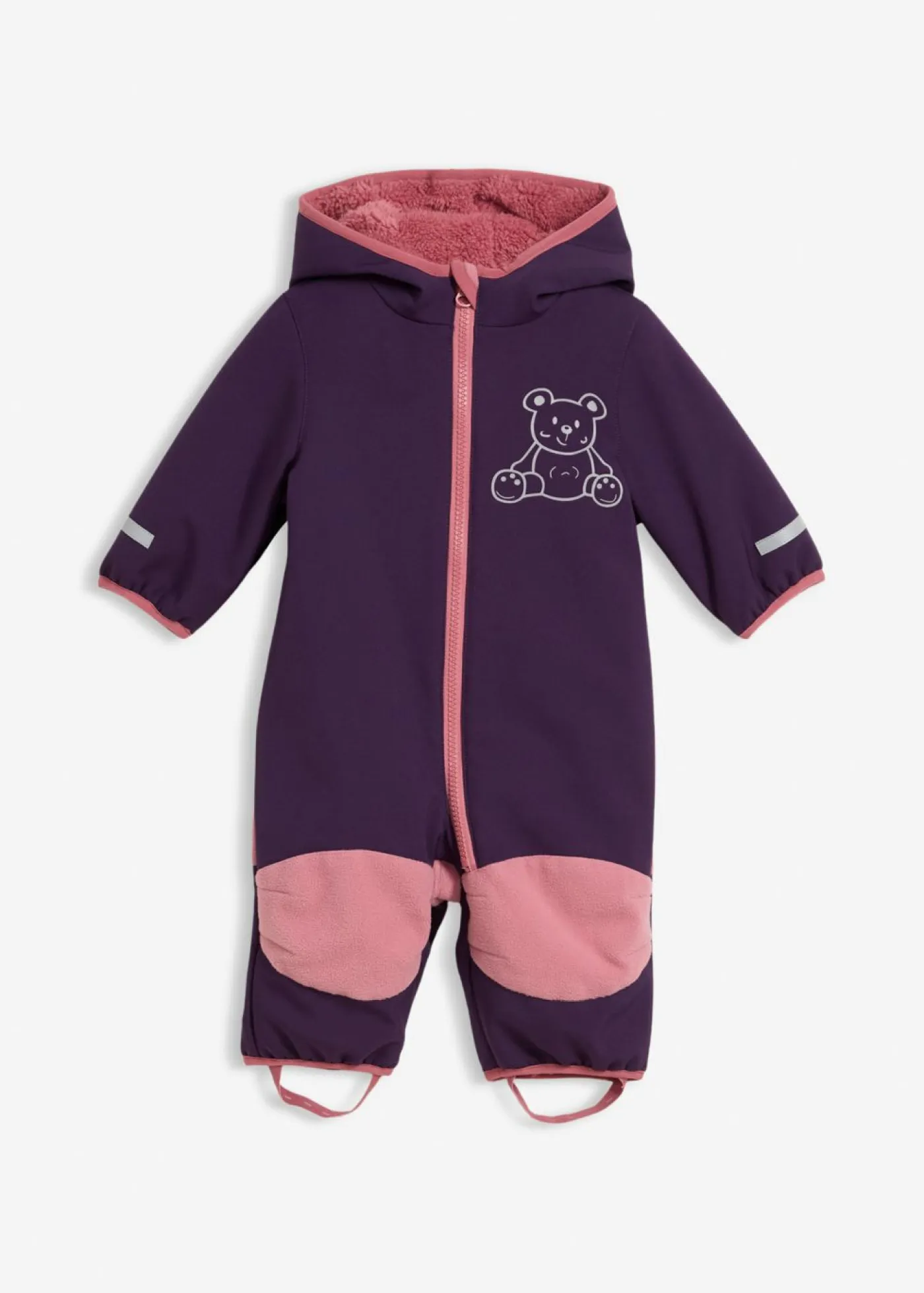 bonprix bonprix Abrigos|Bodies Y Conjuntos>Mono de tejido softshell repelente al agua con capucha Lila oscuro/sorbete de frutos rojos