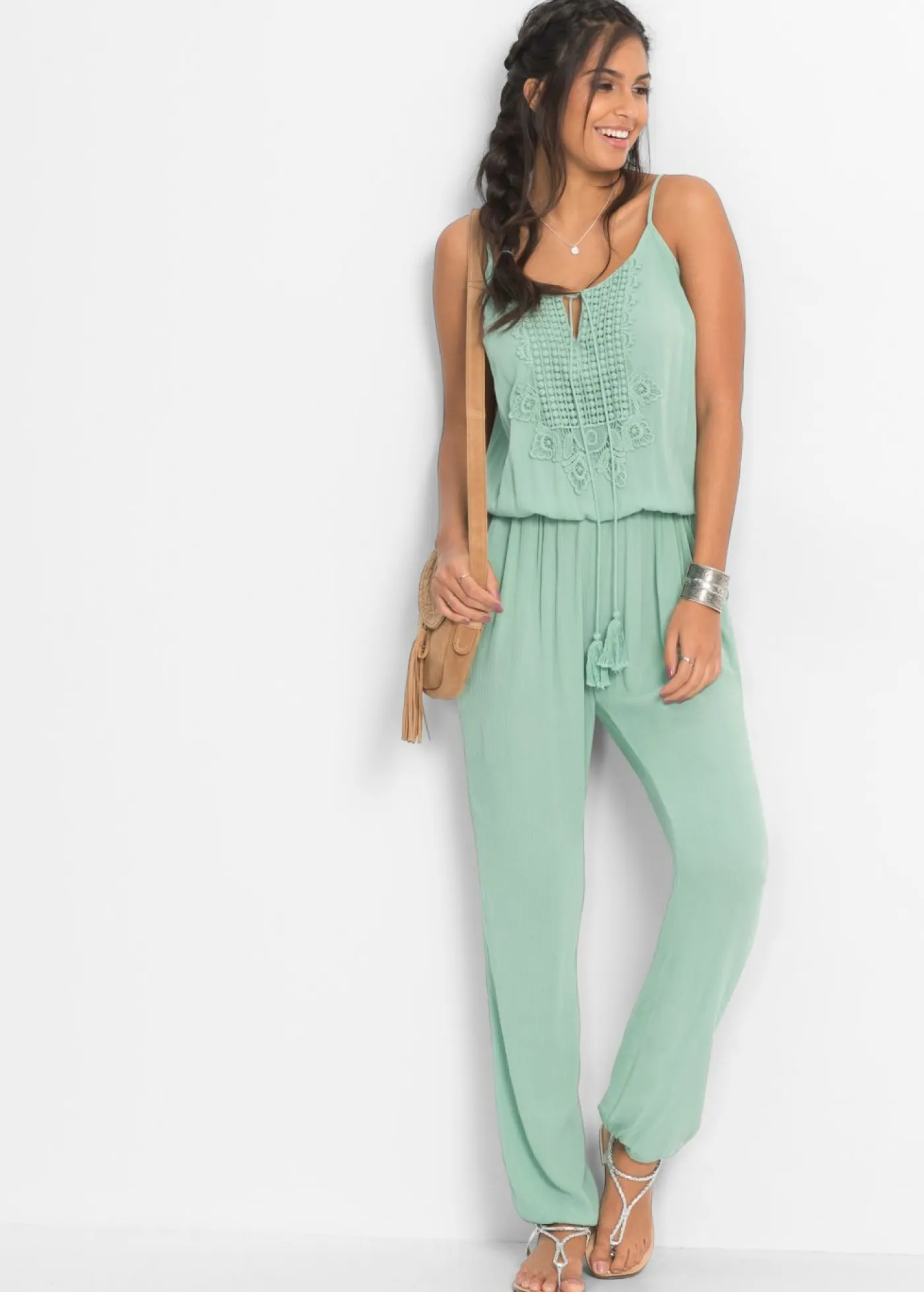 bonprix bonprix Monos>Mono de viscosa estructurada Verde pastel