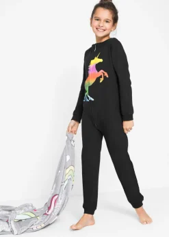 bonprix bonprix Niña·Pijamas>Mono pijama con algodón suave Negro estampado