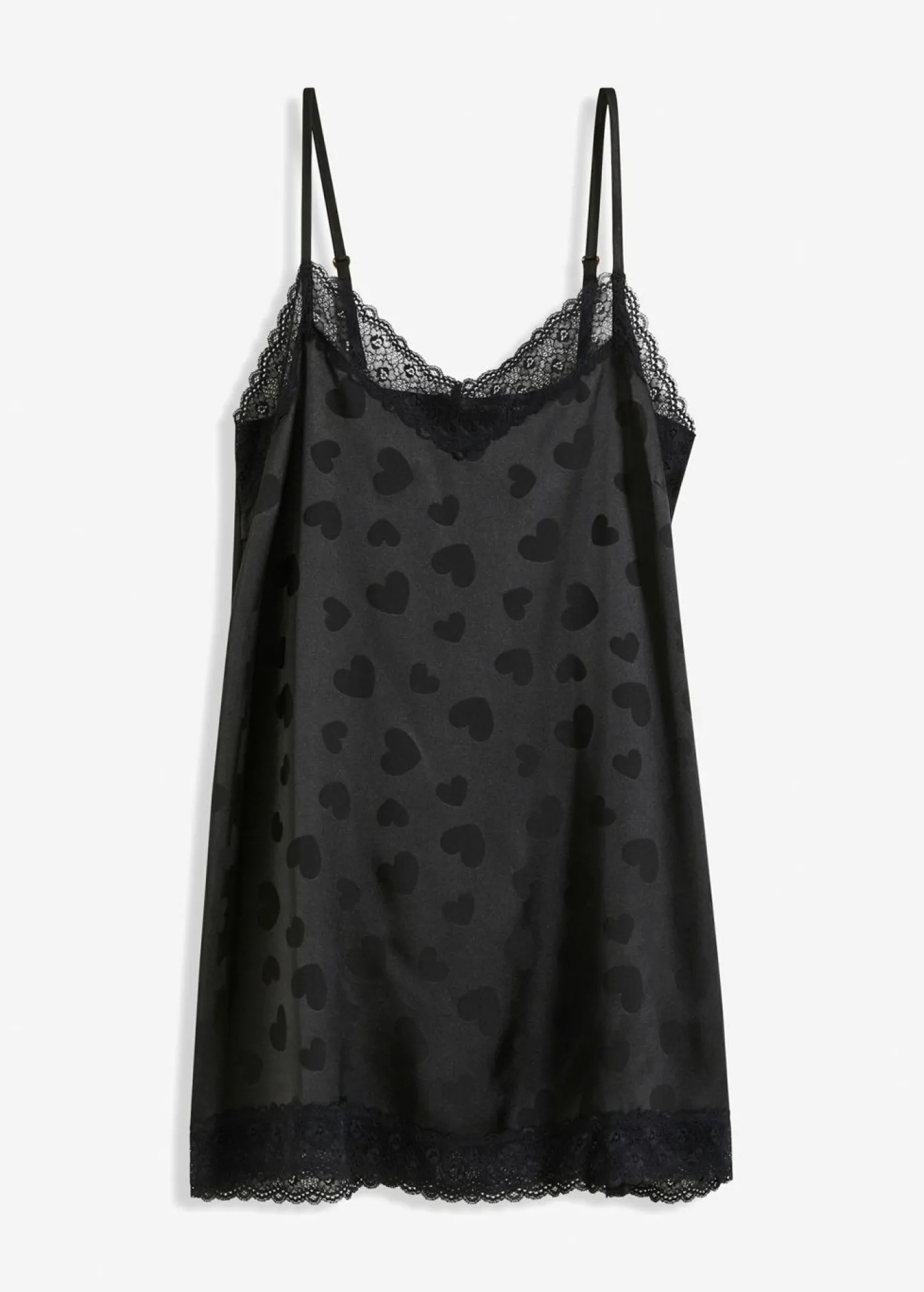bonprix bonprix Corsés|Lencería>Negligé de satén con diseño de corazones Negro