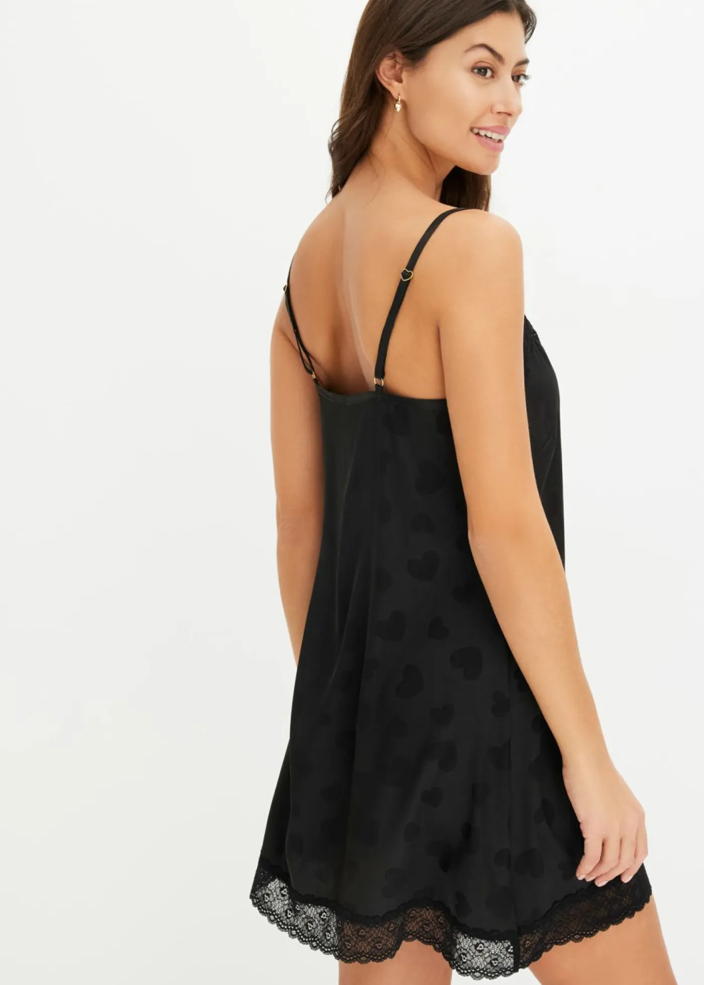 bonprix bonprix Corsés|Lencería>Negligé de satén con diseño de corazones Negro