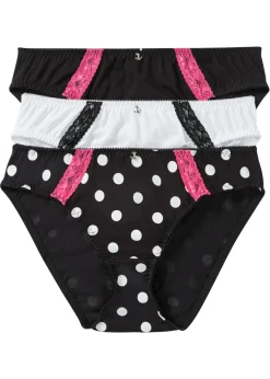 bonprix bonprix Ropa Interior De Algodón|Bragas>Pack de 3 bragas Negro de lunares + negro + blanco
