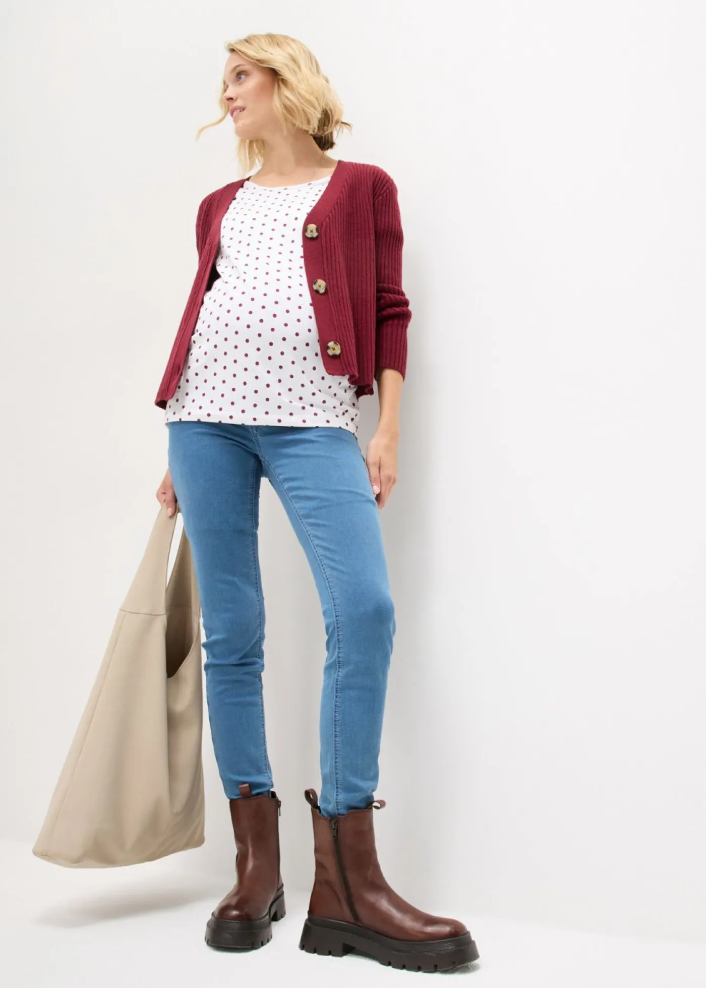 bonprix bonprix Premamá>Pack de 2 camisetas premamá de algodón orgánico Baya + blanco de lunares