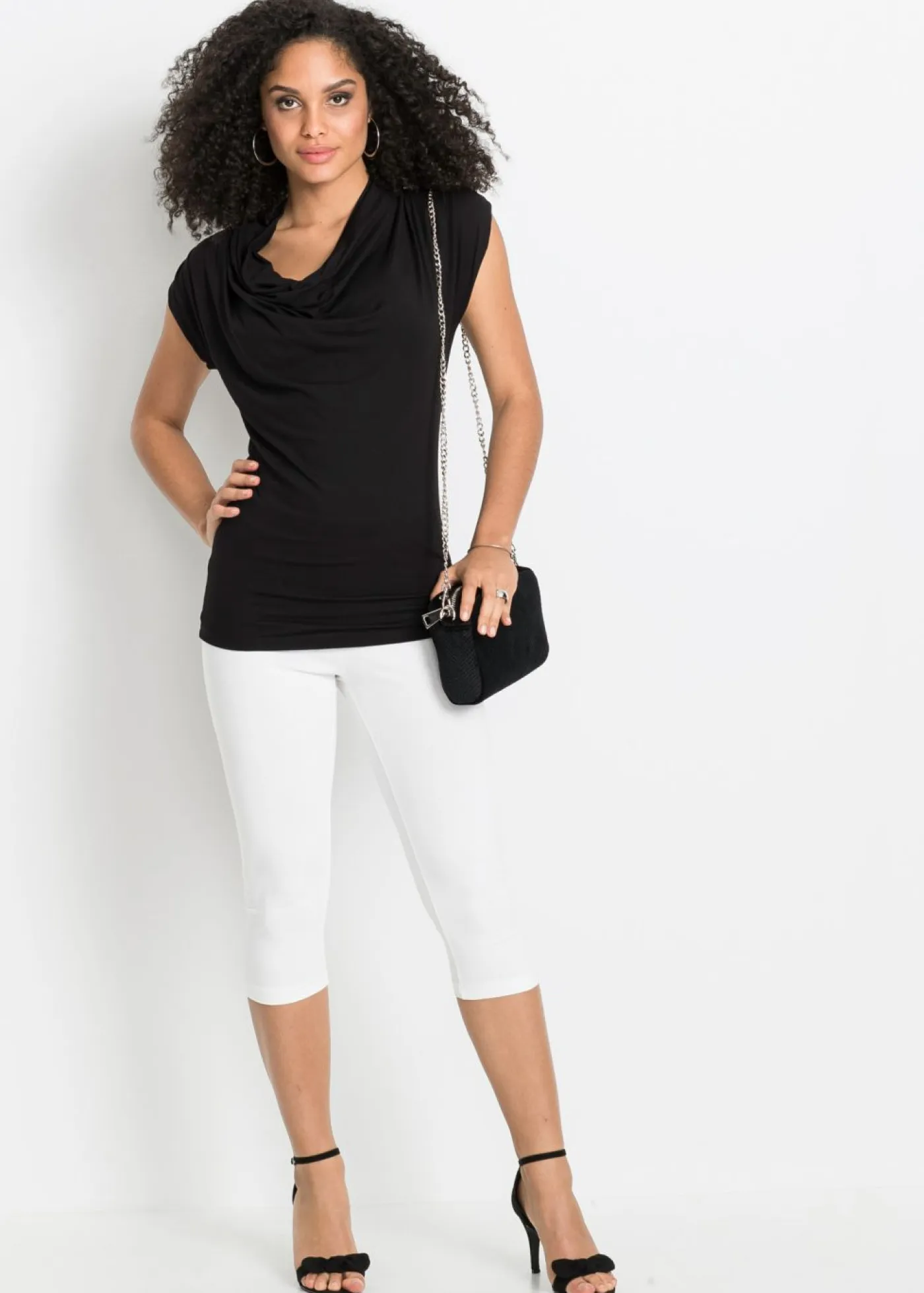 bonprix bonprix Básicos|Pantalones>Pack de 2 leggings cropped Blanco-negro