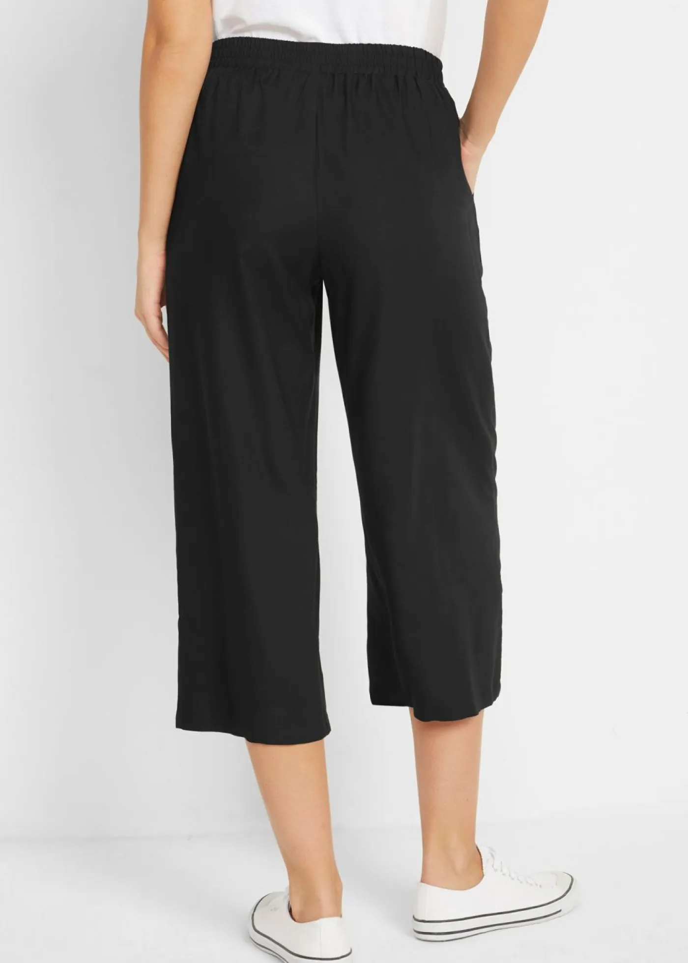 bonprix bonprix Pantalones>Pantalón 3/4 con cintura cómoda, de viscosa Negro