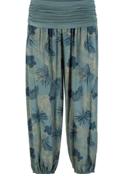 bonprix bonprix Pantalones>Pantalón 3/4 de mezcla de viscosa fluida Verde eucalipto de flores