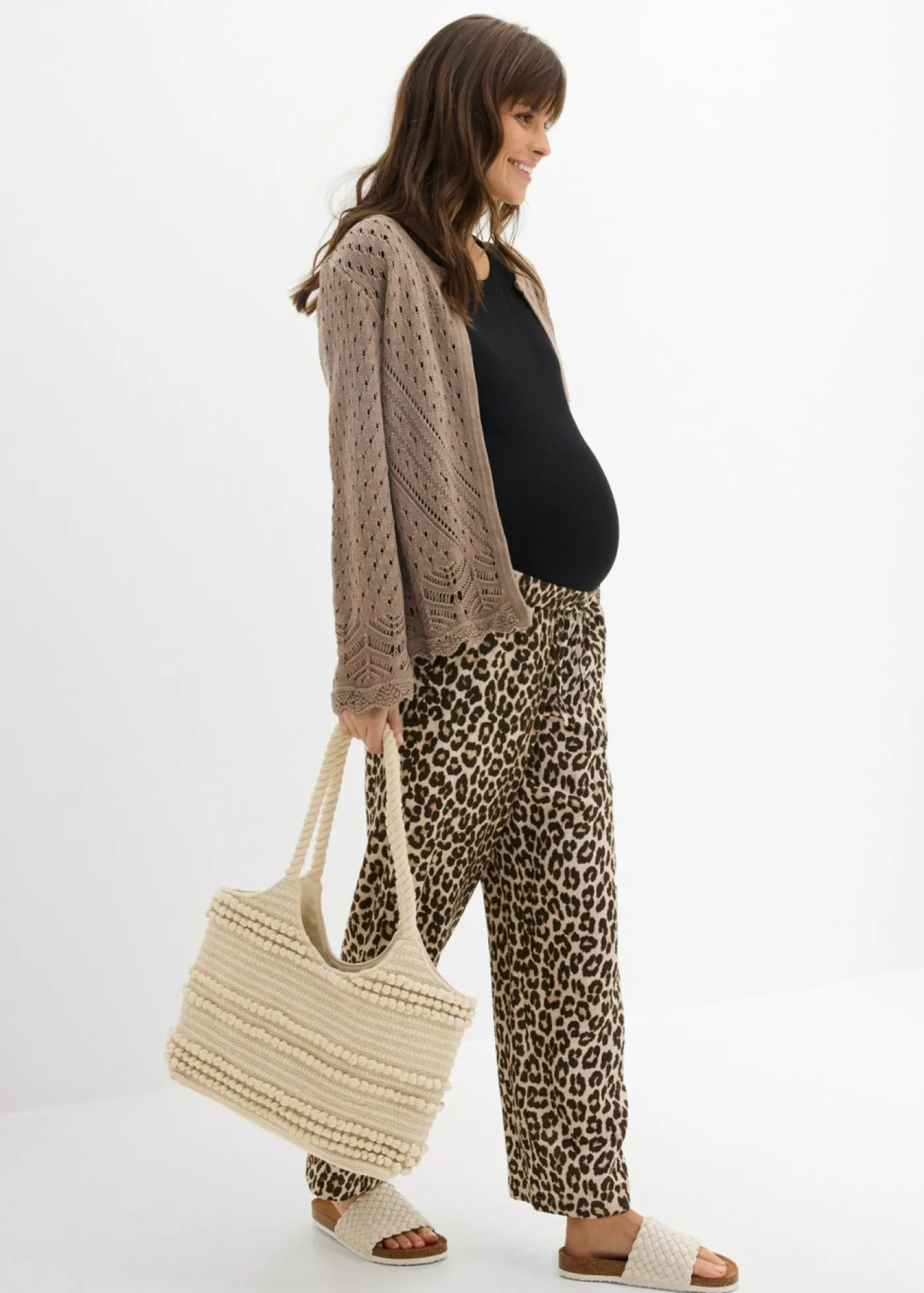 Mujer bonprix bonprix Pantalón 2 en 1 de muselina pura de algodón para durante y después del embarazo