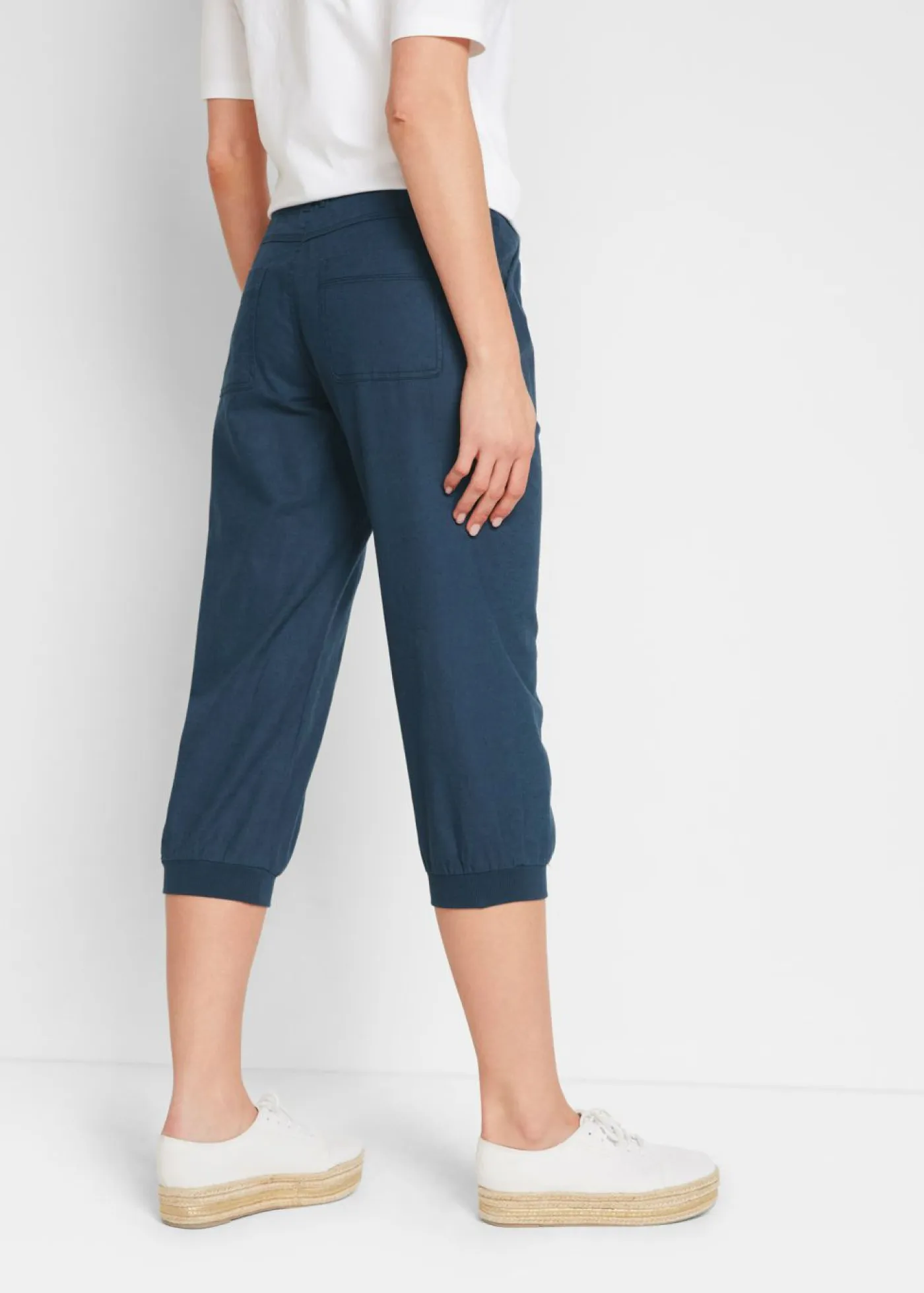 bonprix bonprix Pantalones>Pantalón 3/4 en mezcla de algodón y lino Azul marino