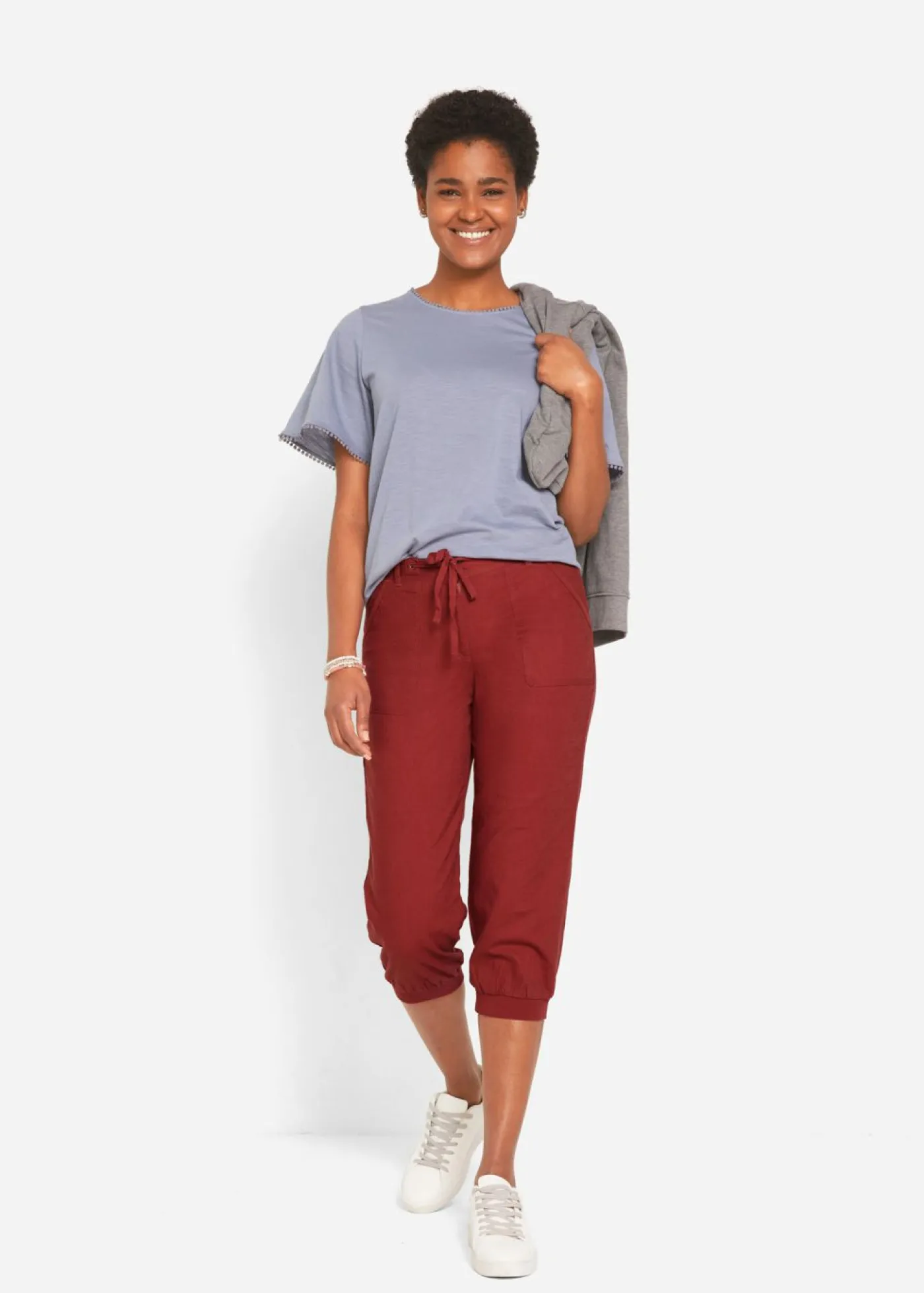 Mujer bonprix bonprix Pantalón 3/4 en mezcla de algodón y lino