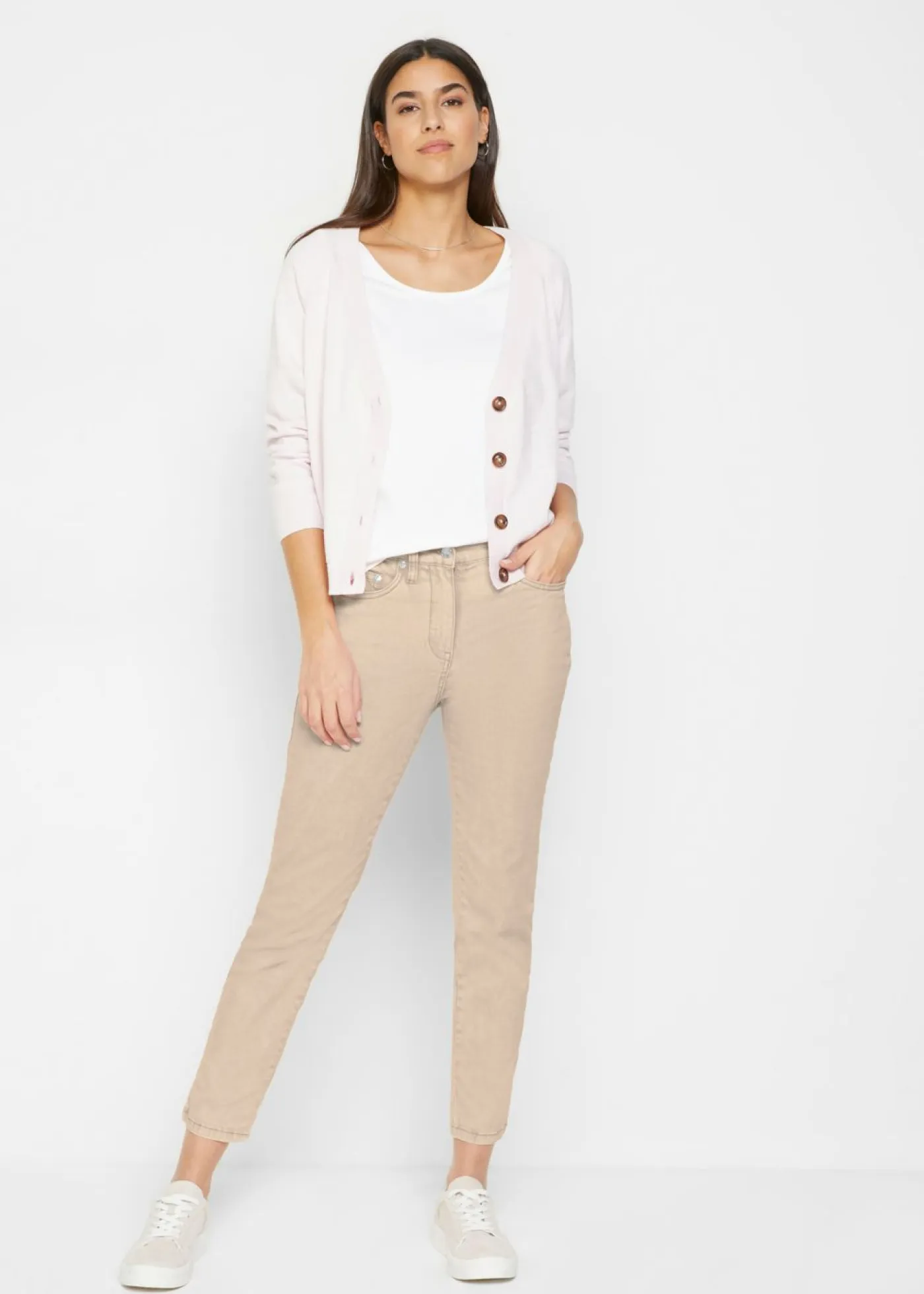 Mujer bonprix bonprix Pantalón acortado de sarga con aspecto desgastado