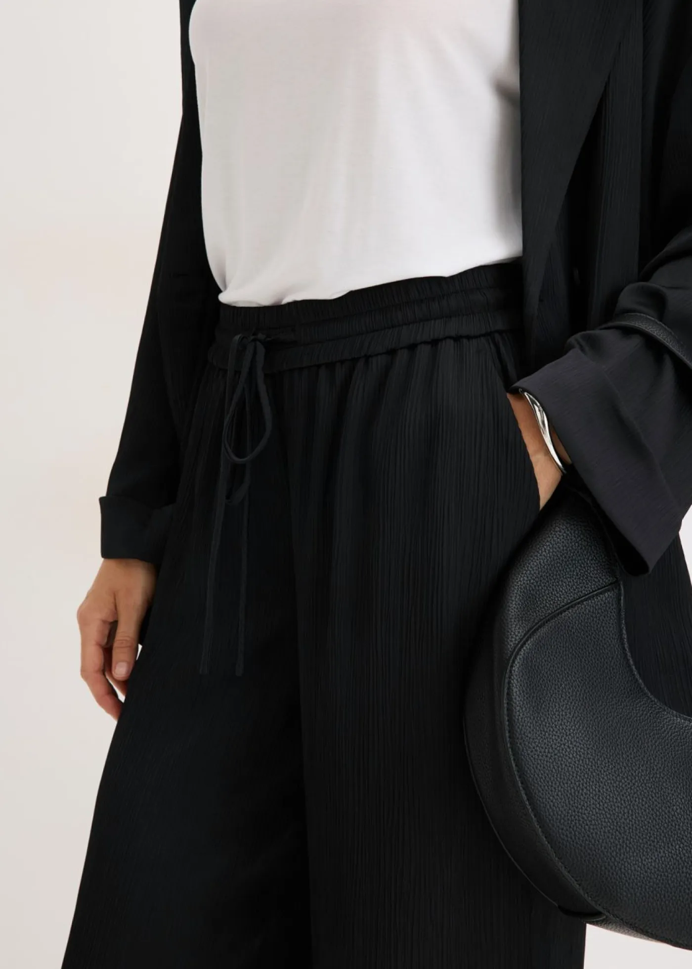 bonprix bonprix Pantalones>Pantalón ancho con cinturilla cómoda Negro