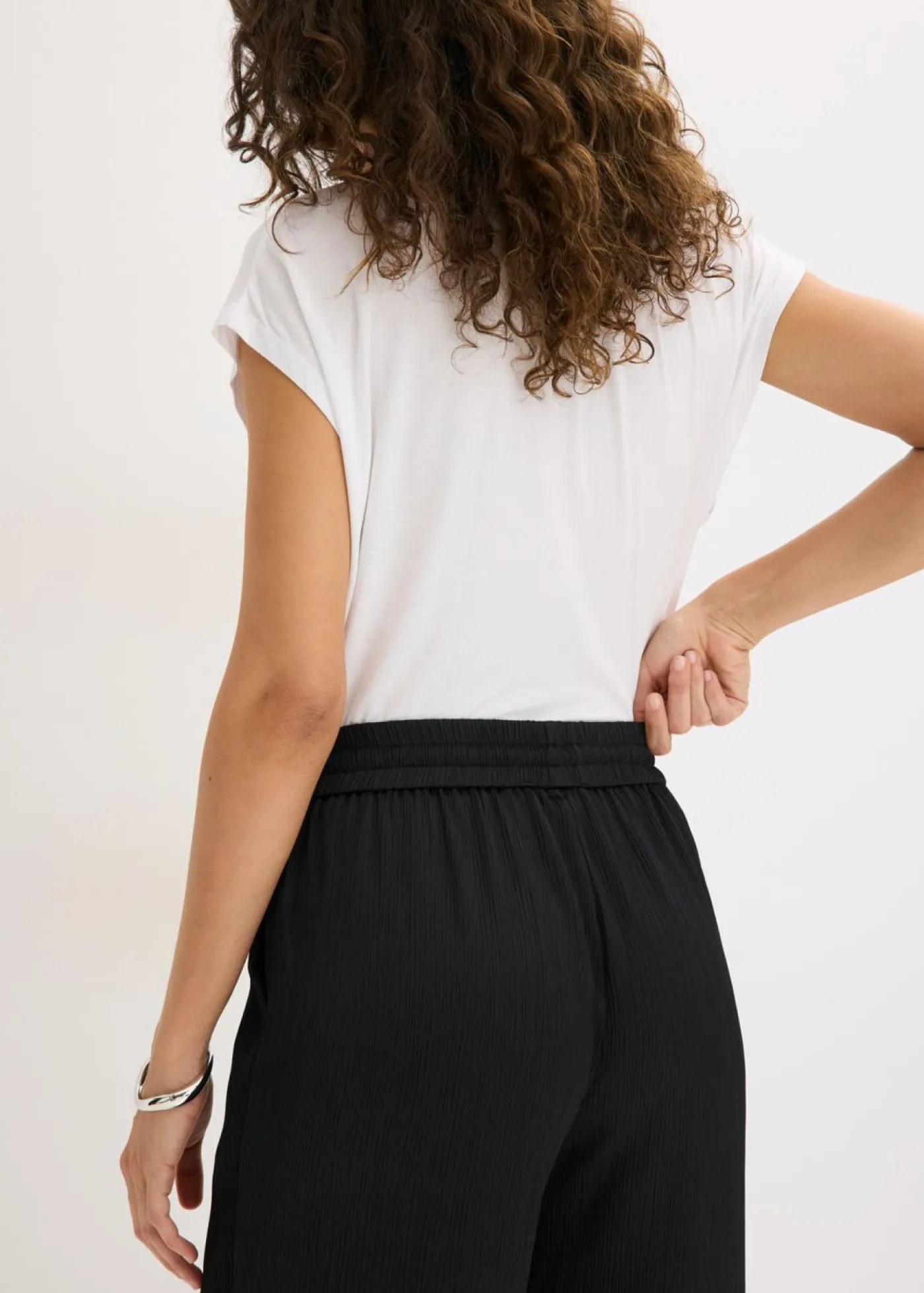 bonprix bonprix Pantalones>Pantalón ancho con cinturilla cómoda Negro