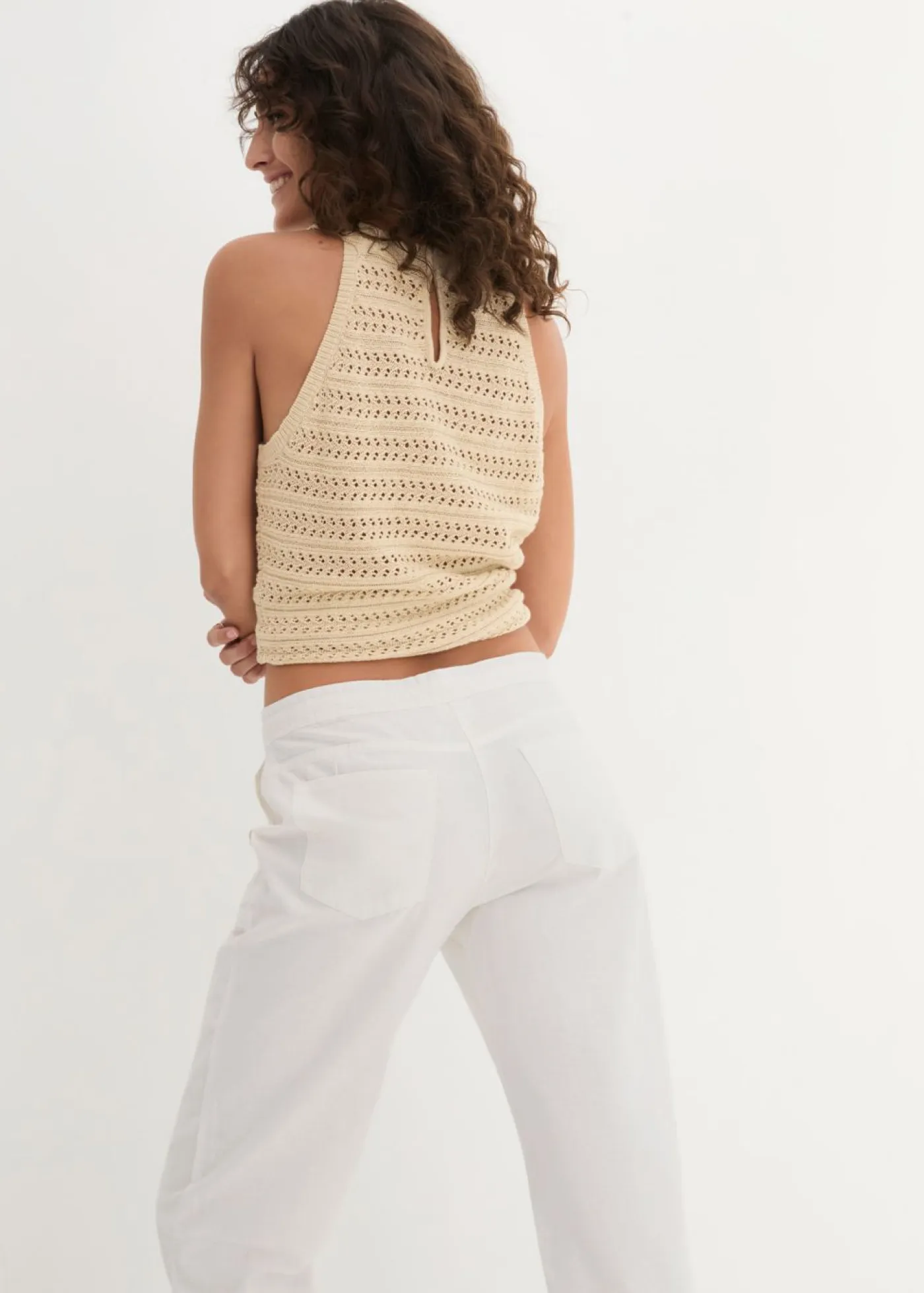 bonprix bonprix Pantalones|Tallas Pequeñas>Pantalón ancho con lino Blanco