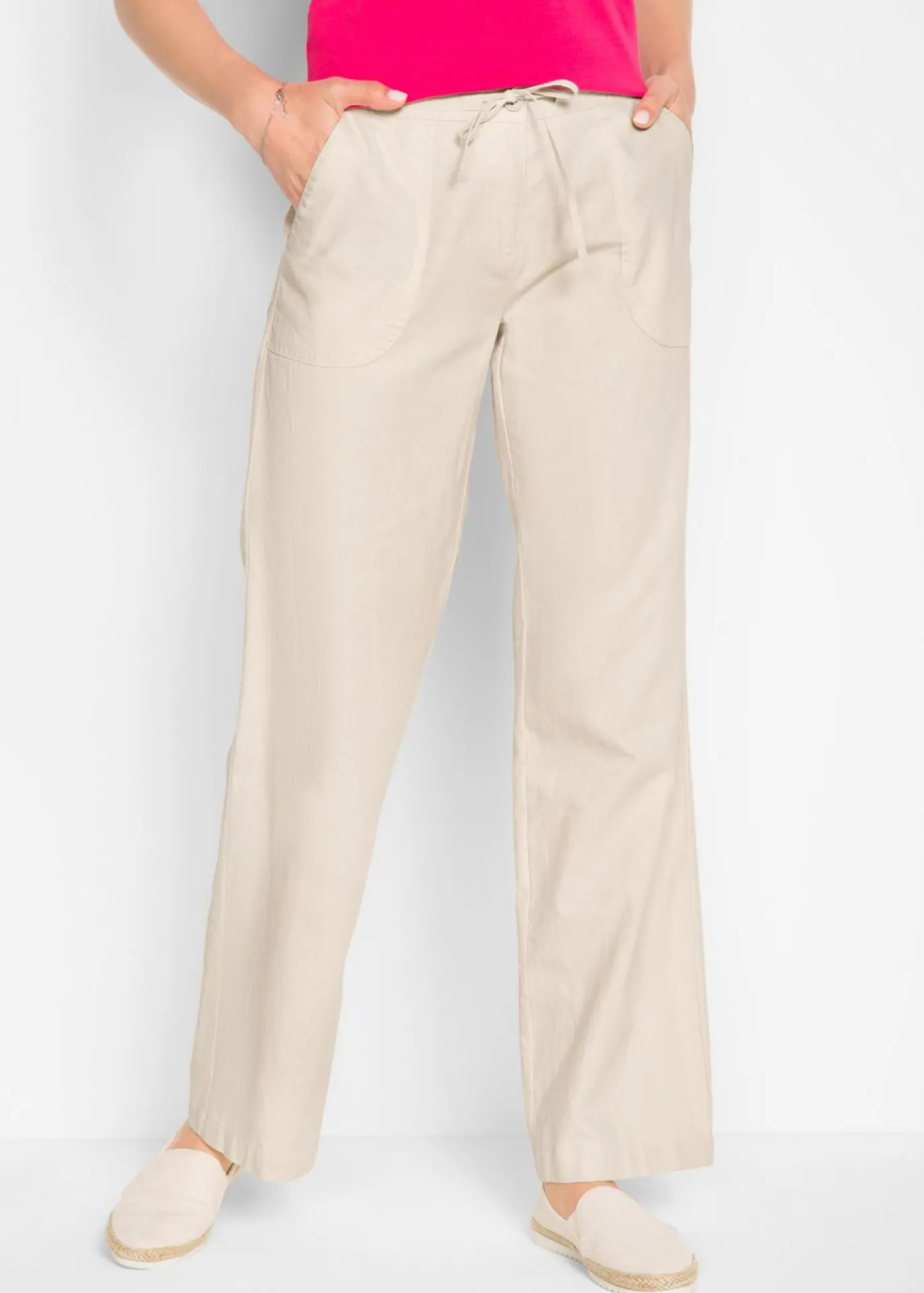 bonprix bonprix Pantalones|Tallas Pequeñas>Pantalón ancho con lino gris guijarro