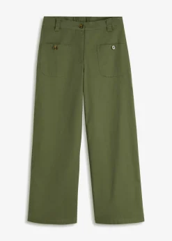 bonprix bonprix Pantalones>Pantalón ancho de cinturilla cómoda y talle alto Verde oliva