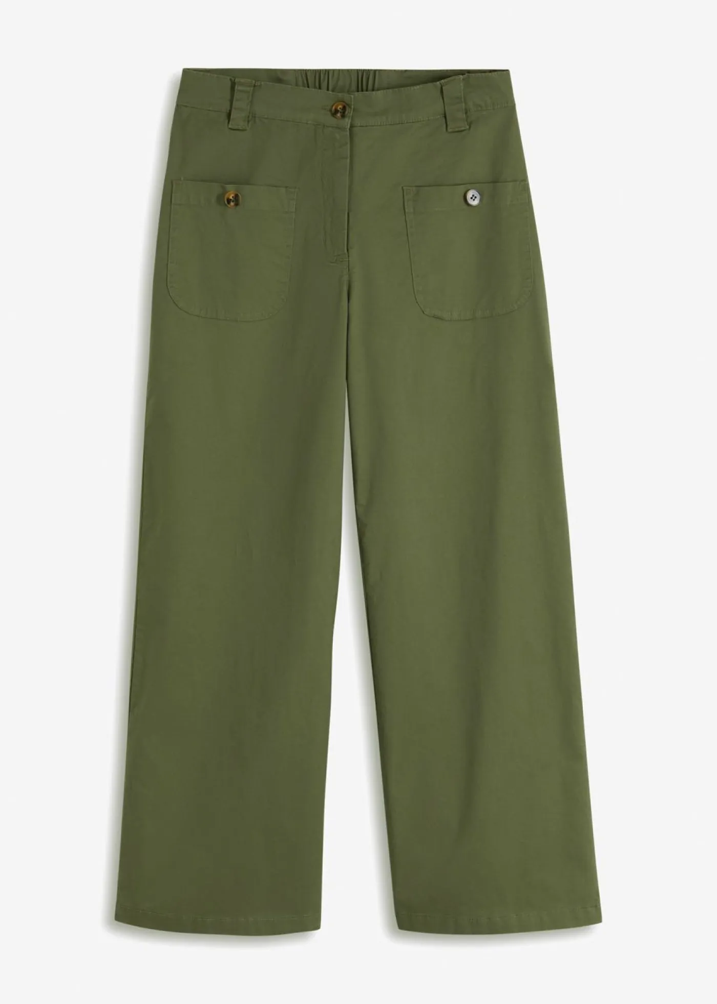 bonprix bonprix Pantalones>Pantalón ancho de cinturilla cómoda y talle alto Verde oliva