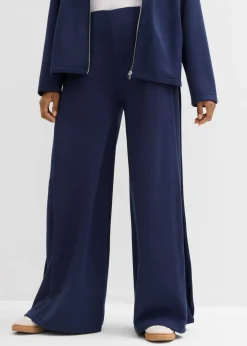 bonprix bonprix Esenciales|Pantalones>Pantalón ancho de mezcla de modal con pliegue lateral Azul marino