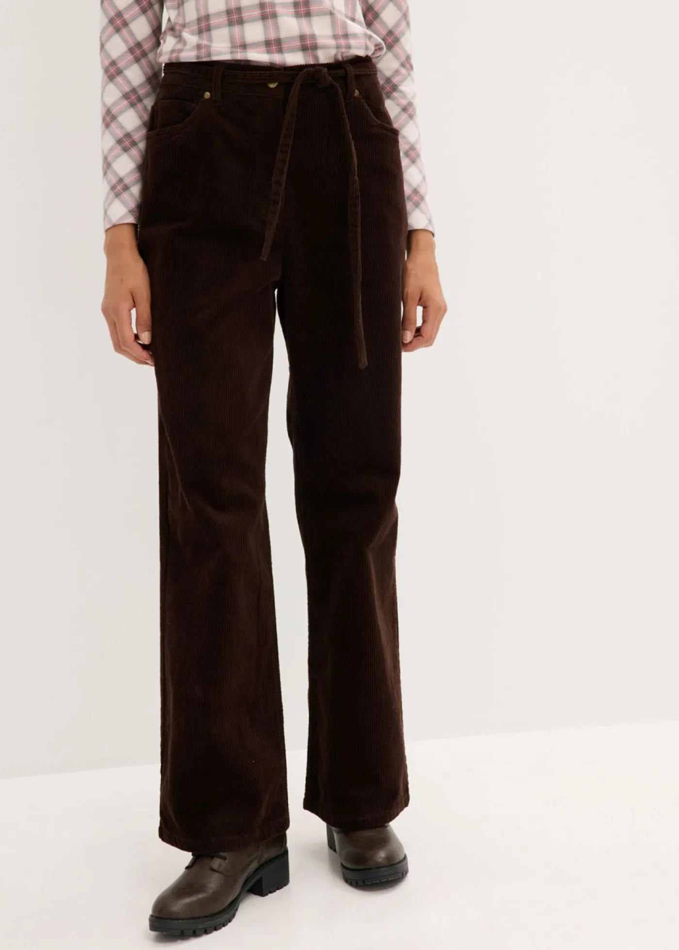 Mujer bonprix bonprix Pantalón ancho de pana con cinturón