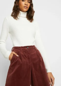 Mujer bonprix bonprix Pantalón ancho de pana elástica con cintura cómoda high waist, largo 7/8