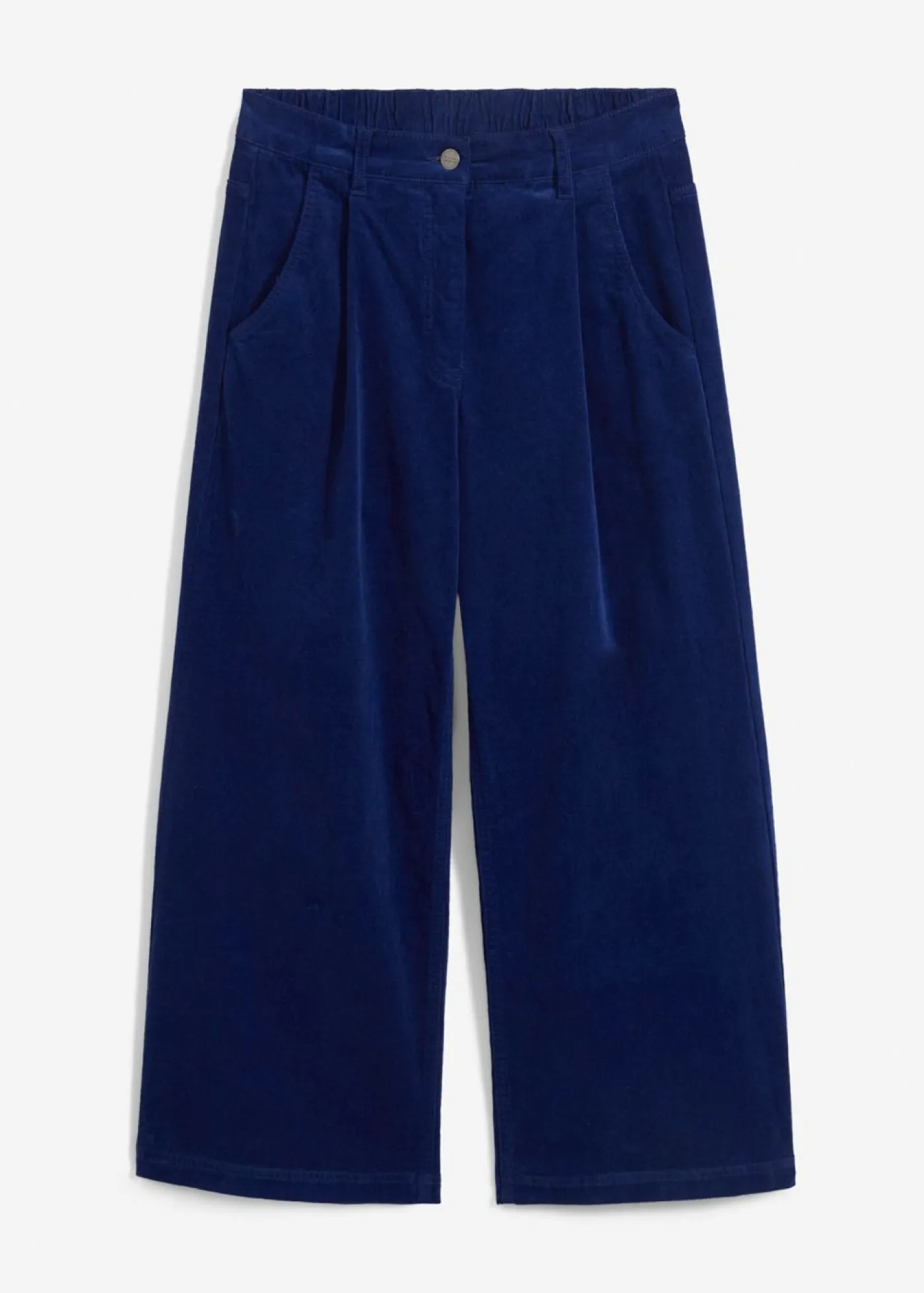 bonprix bonprix Pantalones>Pantalón ancho de pana elástica con cintura cómoda high waist, largo 7/8 Azul oxford