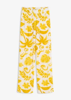 bonprix bonprix Pantalones>Pantalón ancho estampado de viscosa estructurada blanco-curry limón