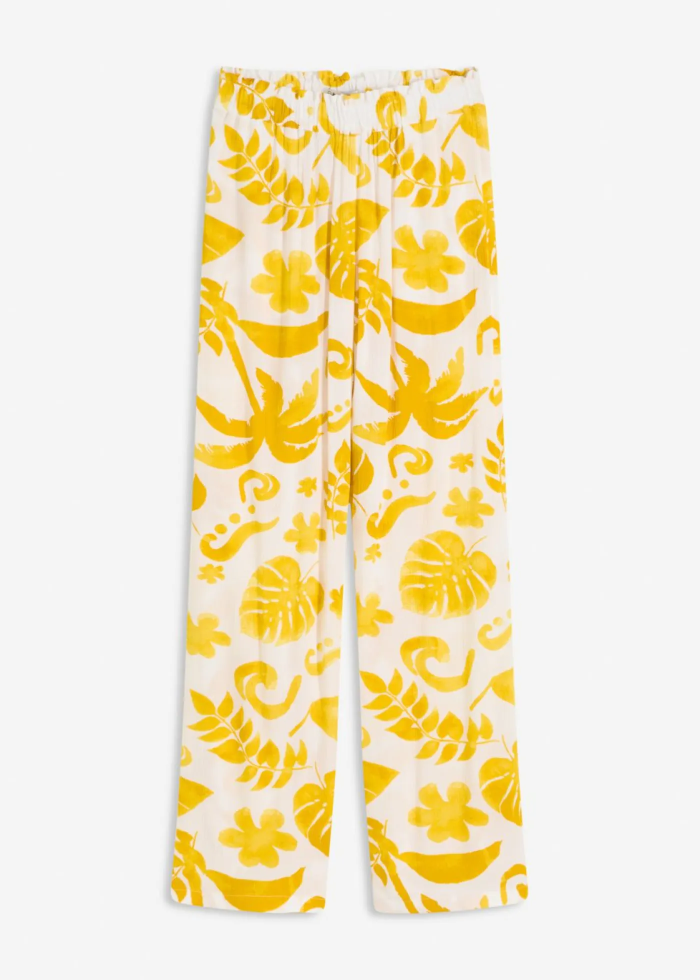 bonprix bonprix Pantalones>Pantalón ancho estampado de viscosa estructurada blanco-curry limón
