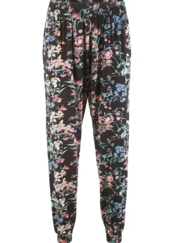 bonprix bonprix Pantalones>Pantalón bombacho de mezcla de viscosa Negro con flores