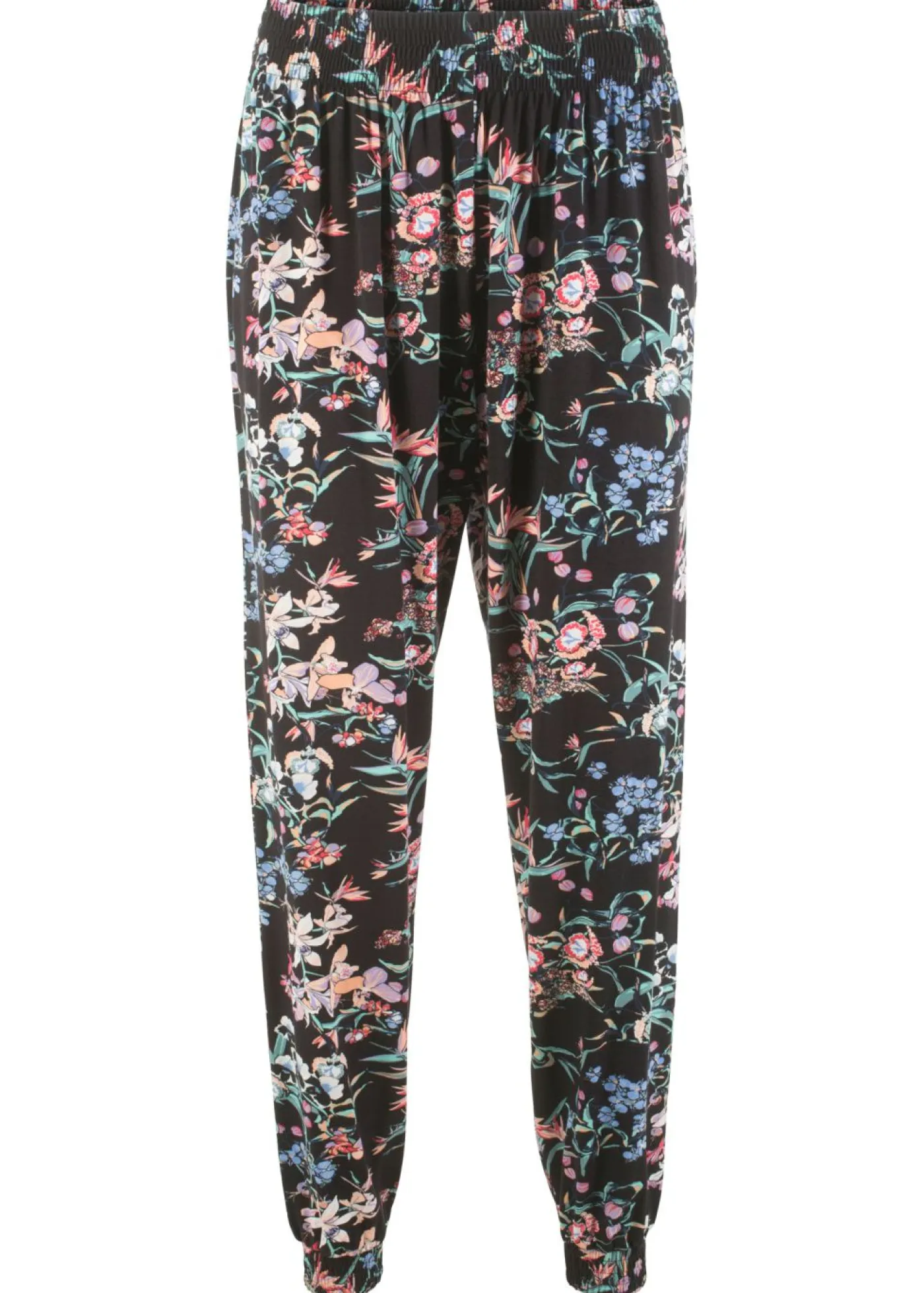 bonprix bonprix Pantalones>Pantalón bombacho de mezcla de viscosa Negro con flores