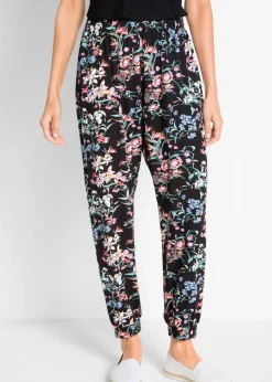 bonprix bonprix Pantalones>Pantalón bombacho de mezcla de viscosa Negro con flores