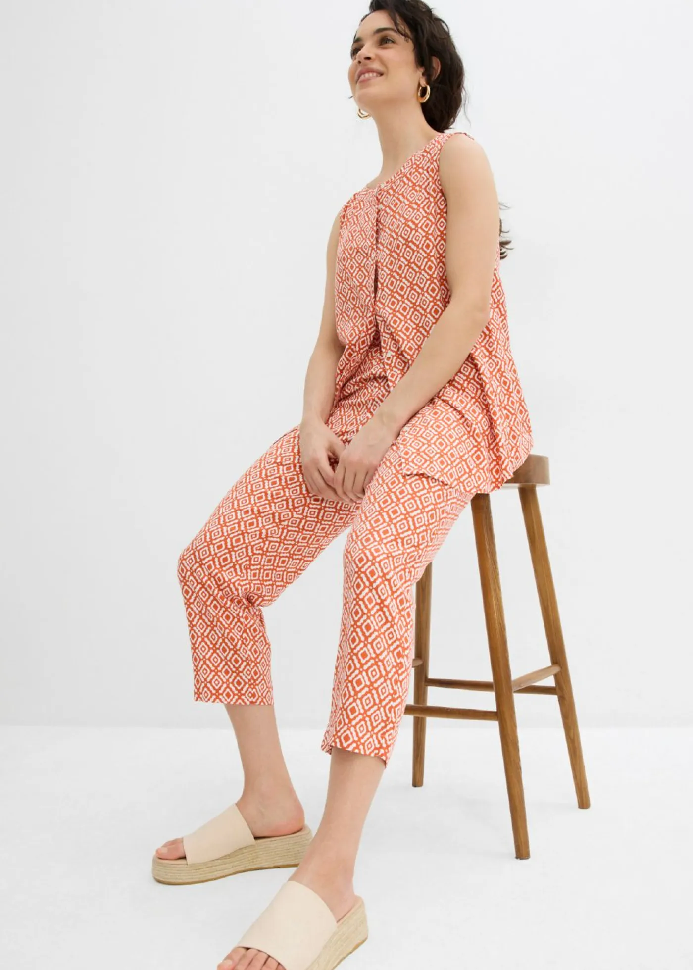 bonprix bonprix Conjuntos De Ropa|Pantalones>Pantalón bombacho de viscosa cayena-blanco lana