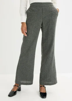 bonprix bonprix Pantalones>Pantalón bootcut de estilo tweed Negro-blanco lana moteado