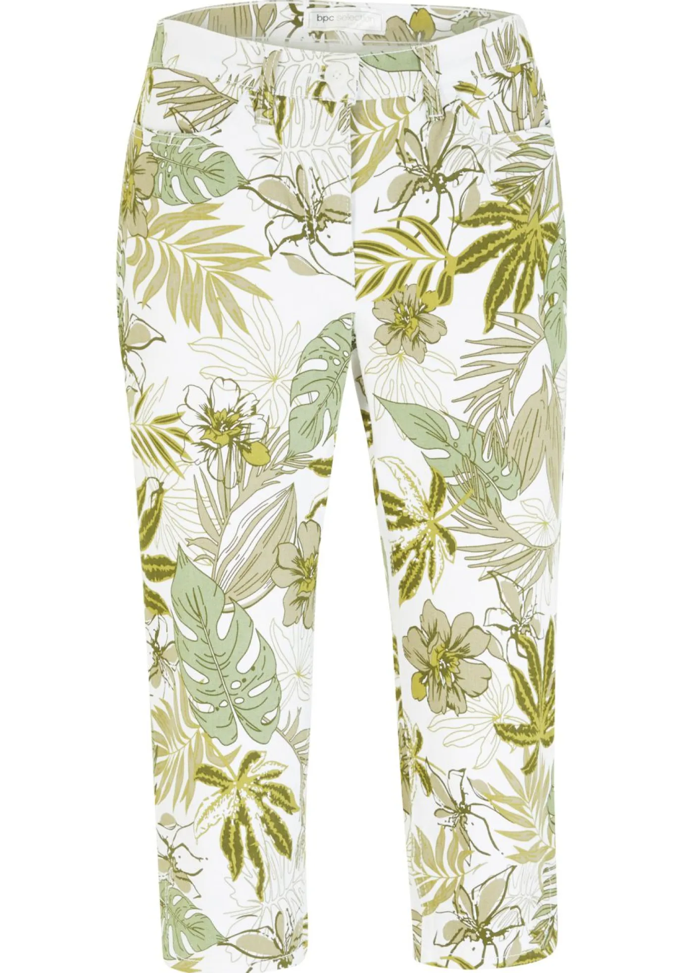 bonprix bonprix Pantalones>Pantalón capri Verde pino-blanco de flores