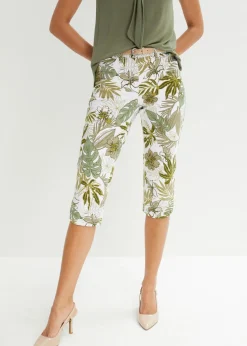 bonprix bonprix Pantalones>Pantalón capri Verde pino-blanco de flores