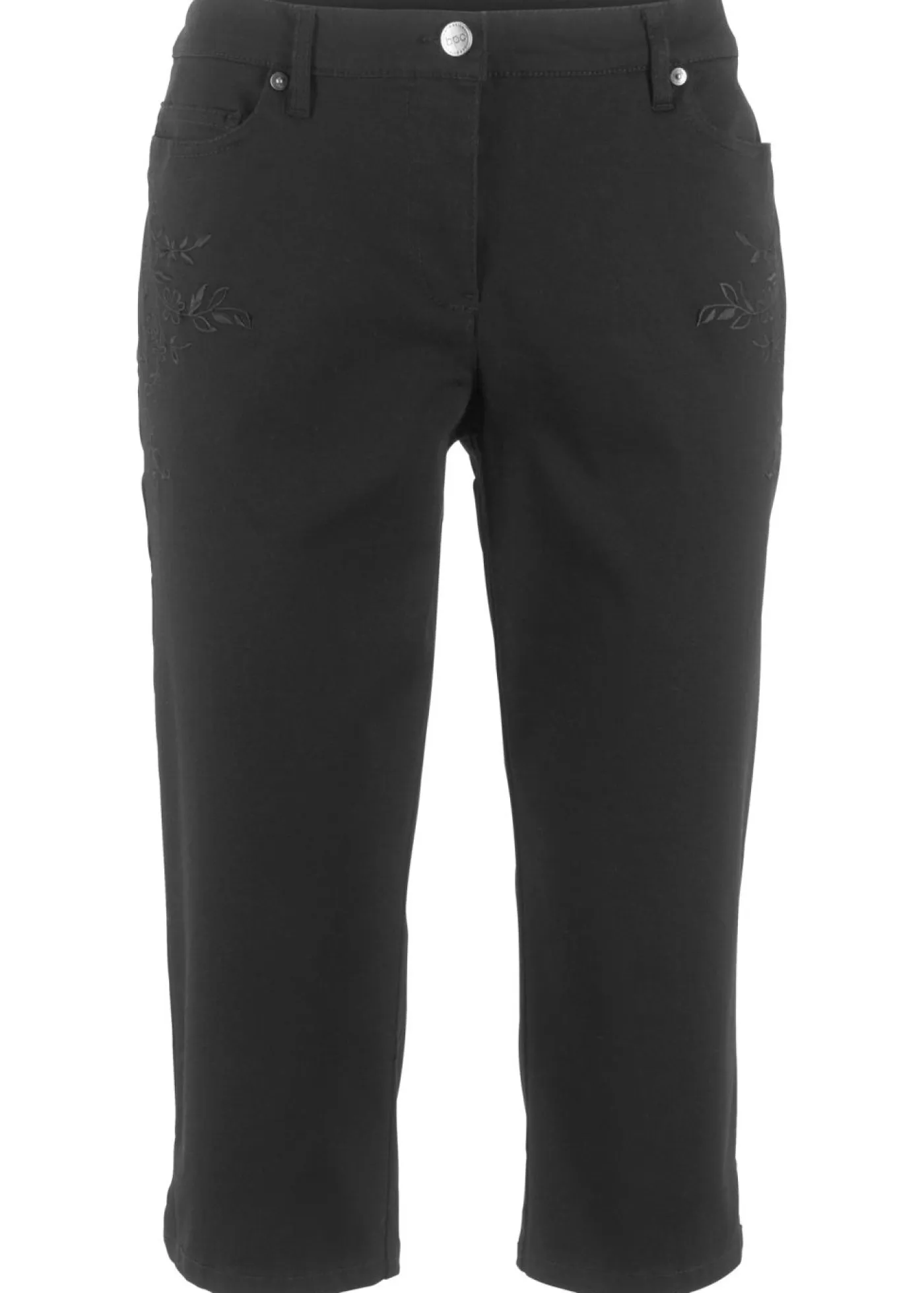 bonprix bonprix Pantalones>Pantalón capri de algodón con cintura cómoda y aberturas laterales Negro