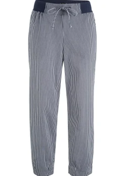 bonprix bonprix Pantalones>Pantalón capri de lino Azul oscuro-blanco de rayas