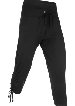 bonprix bonprix Ropa Deportiva|Pantalones>Pantalón capri de mezcla de viscosa con fruncido Negro