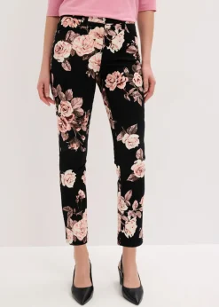 bonprix bonprix Pantalones|Novedades>Pantalón capri elástico de algodón negro - rosa pálido