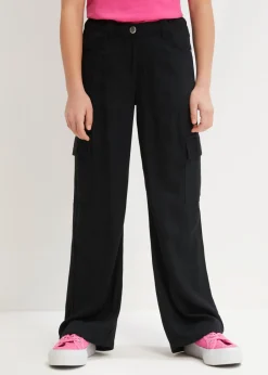 bonprix bonprix Ropa 9 A 16 Años·Pantalones Y Leggings>Pantalón cargo ancho de viscosa fluida Negro