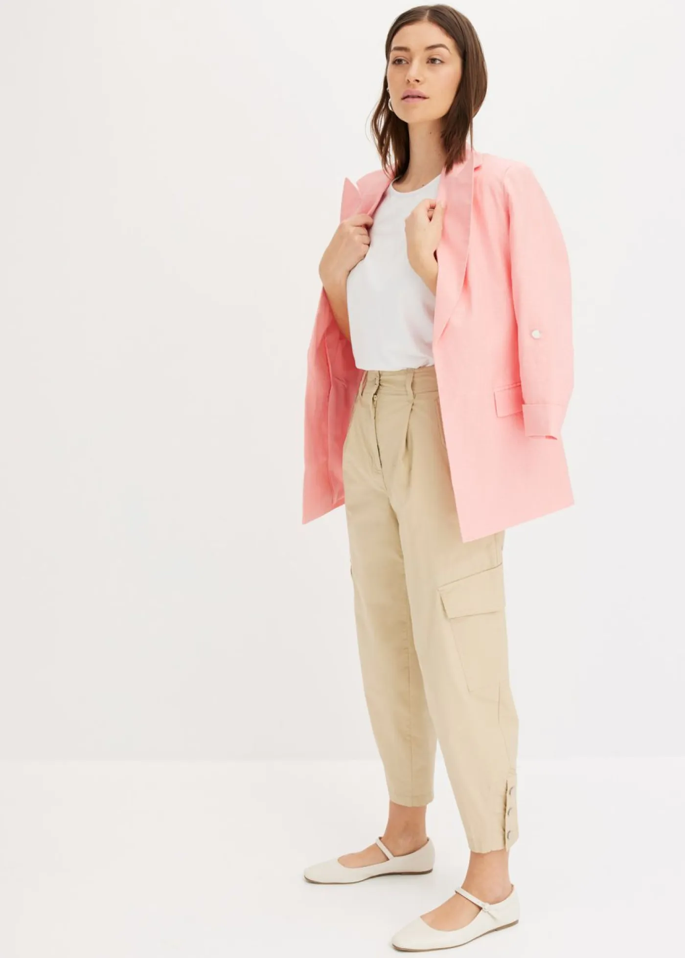 bonprix bonprix Pantalones|Novedades>Pantalón cargo de algodón elástico Beige verdoso