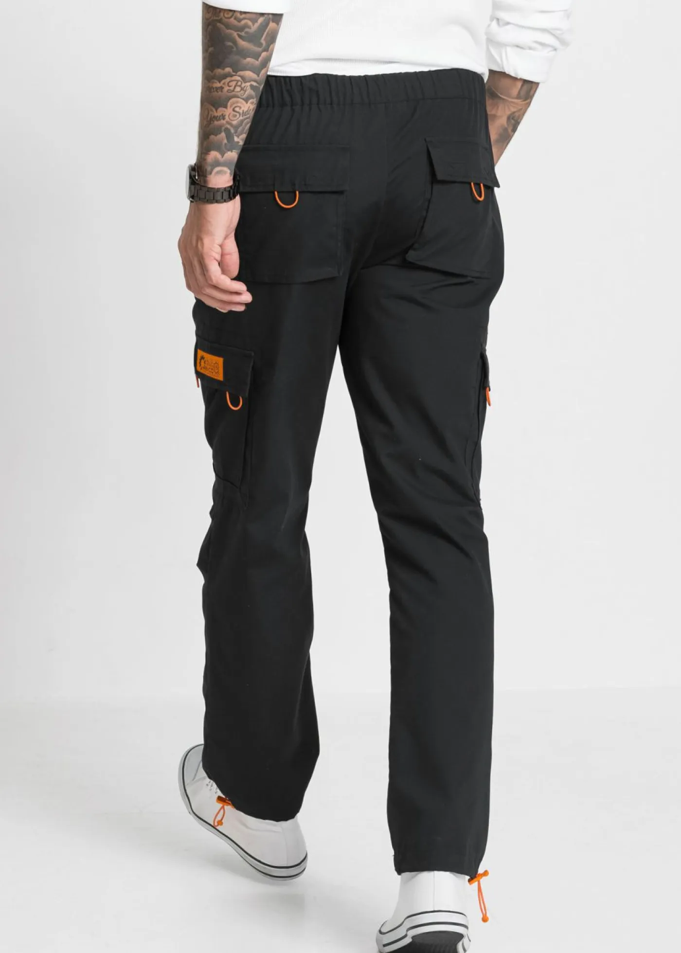 bonprix bonprix Pantalones>Pantalón cargo, sin cierre, relaxed fit, straight Negro/naranja