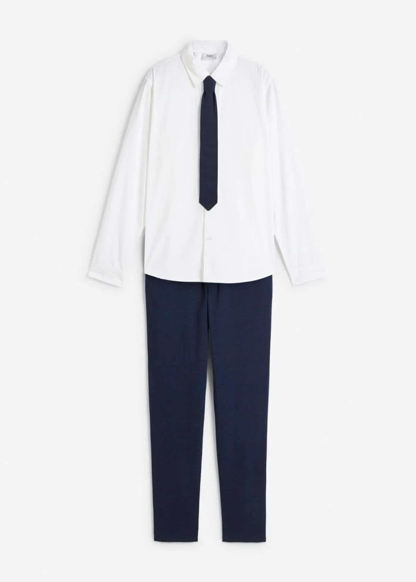 bonprix bonprix Ropa 9 A 16 Años·Pantalones|Ropa 9 A 16 Años·Conjuntos Y Camisas>Pantalón chino, camisa de manga larga y corbata (conjunto de 3 piezas) Azul marino-blanco