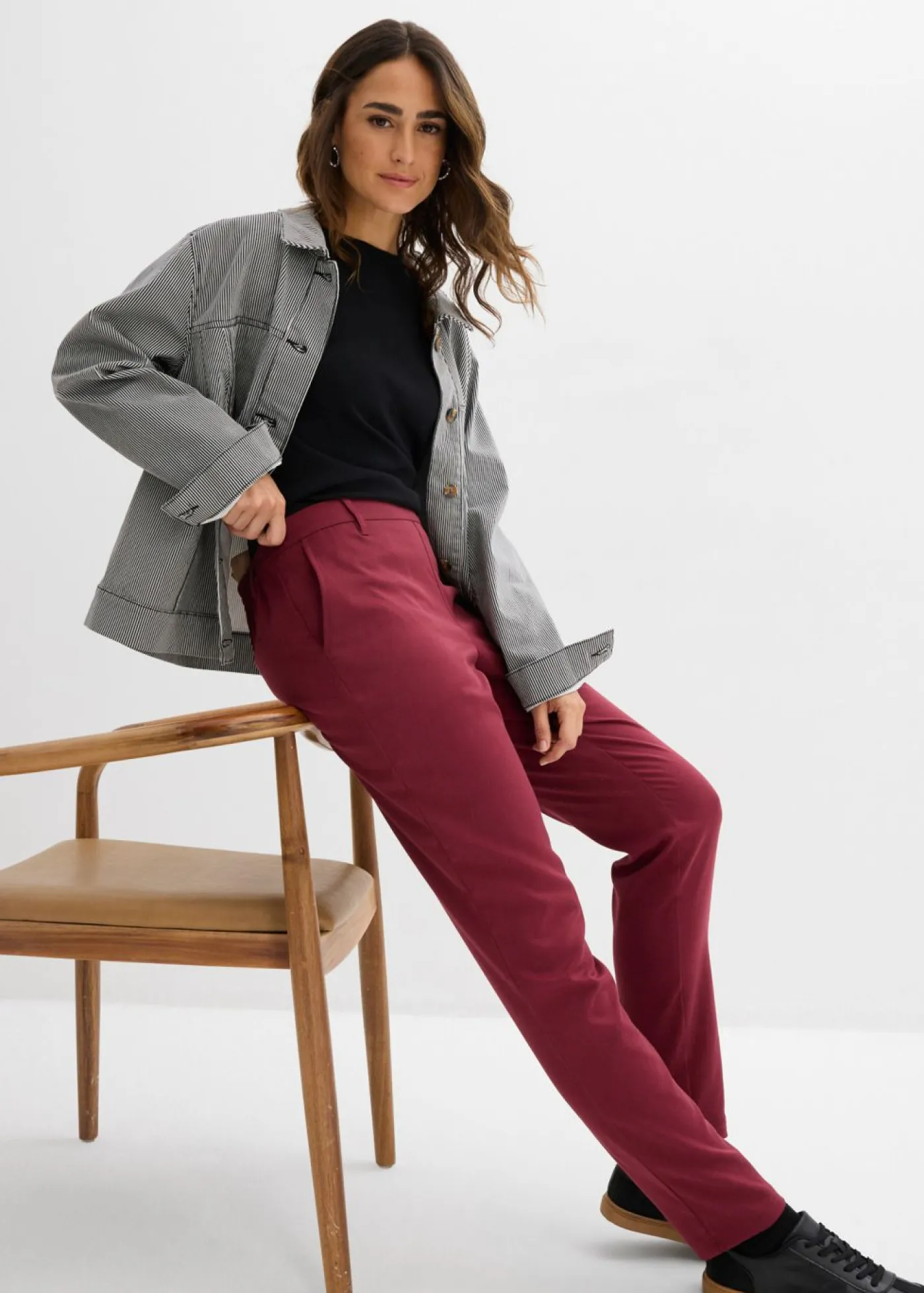 bonprix bonprix Pantalones>Pantalón chino de mezcla de viscosa rojo avellana