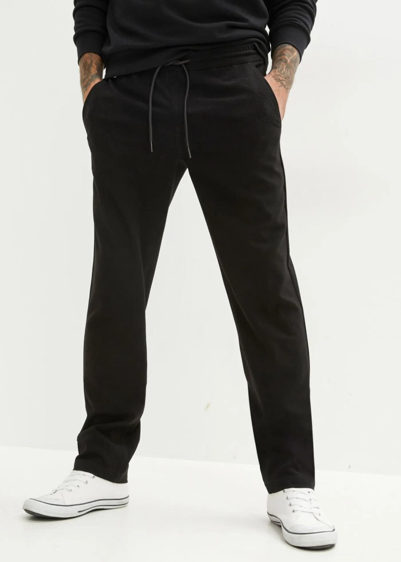 bonprix bonprix Pantalones|Novedades>Pantalón chino elástico con corte recto y relajado Negro