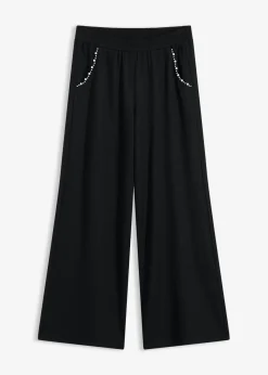 bonprix bonprix Pantalones>Pantalón con aplicaciones de perlas de punto estructurado Negro