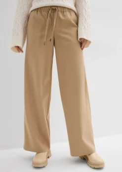 bonprix bonprix Pantalones>Pantalón con aspecto de lana y cinturilla cómoda Caqui claro